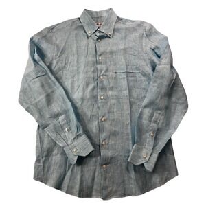 23 Baullari 100% Cotton Italian Linen Blue Striped Button Up, Men's 41- L